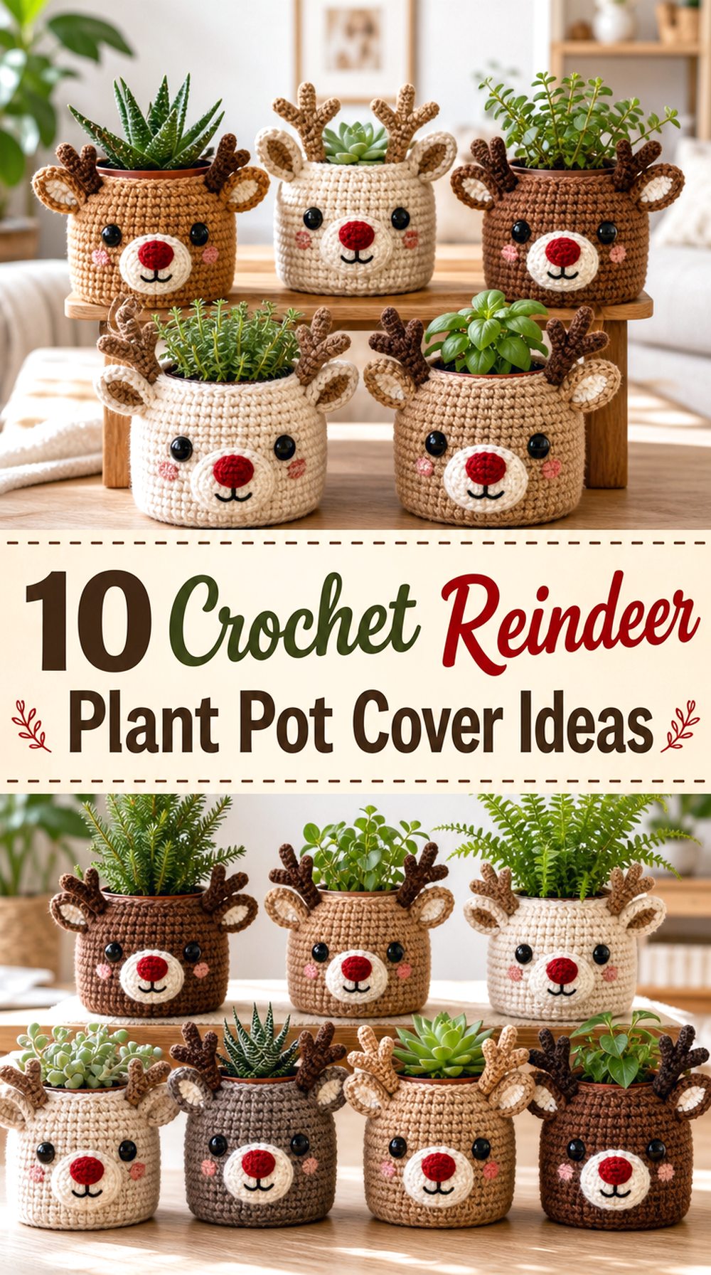 Crochet Reindeer Plant Pot Cover Ideas