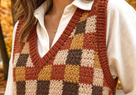Crochet Autumn Check Cropped Vest Ideas for Layered Outfits