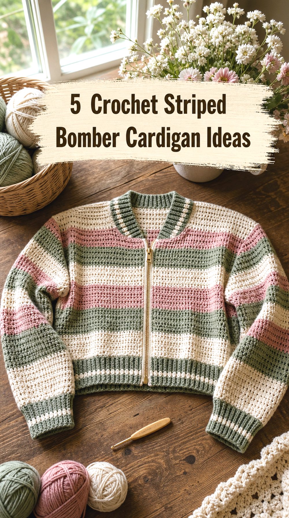 Crochet Striped Bomber Cardigan Ideas