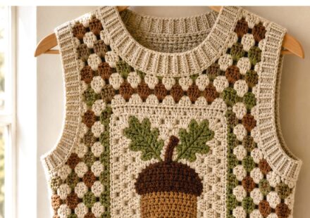 Crochet Acorn Granny Square Sweater Vest Ideas with Fit and Motif Placement Guidance