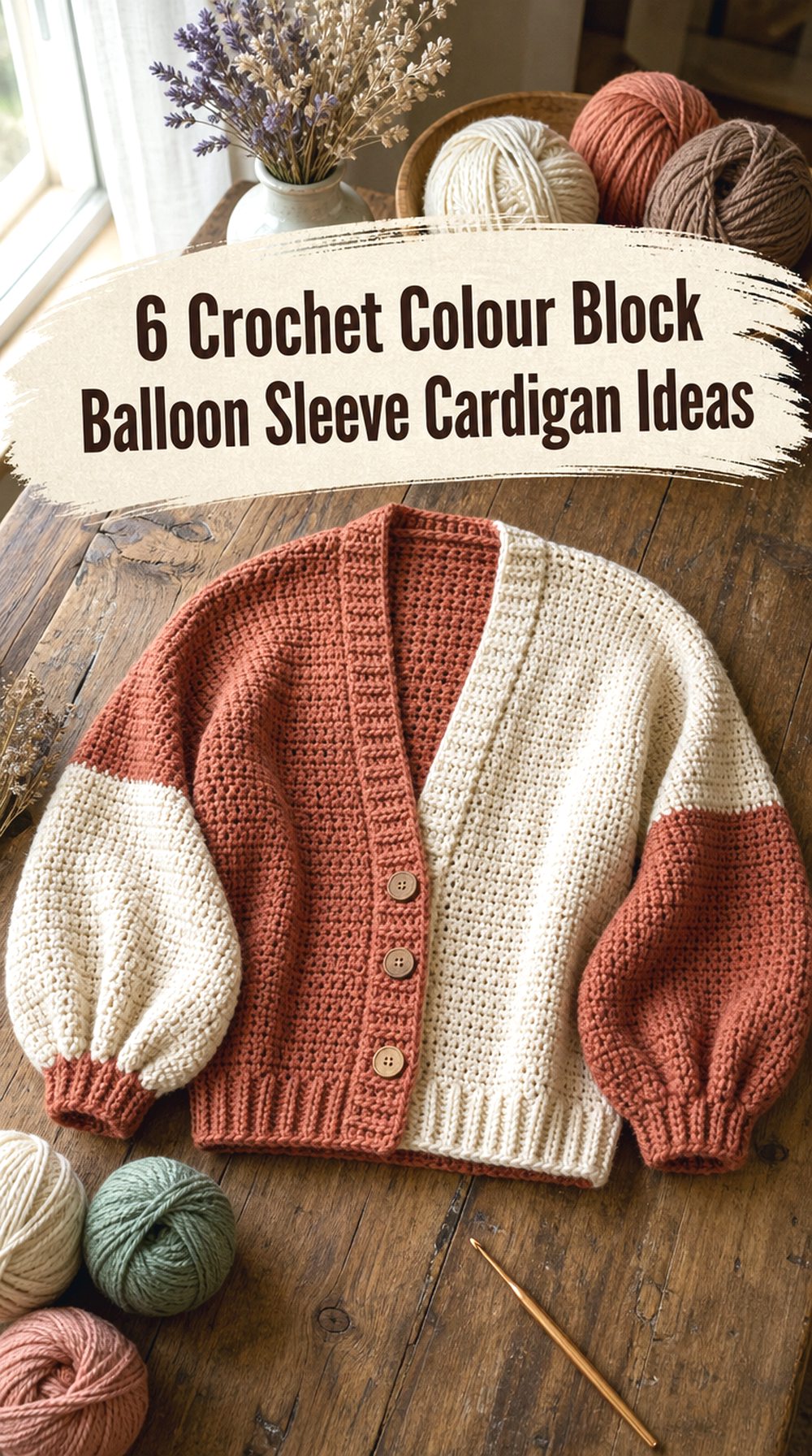 Crochet Colour Block Balloon Sleeve Cardigan Ideas