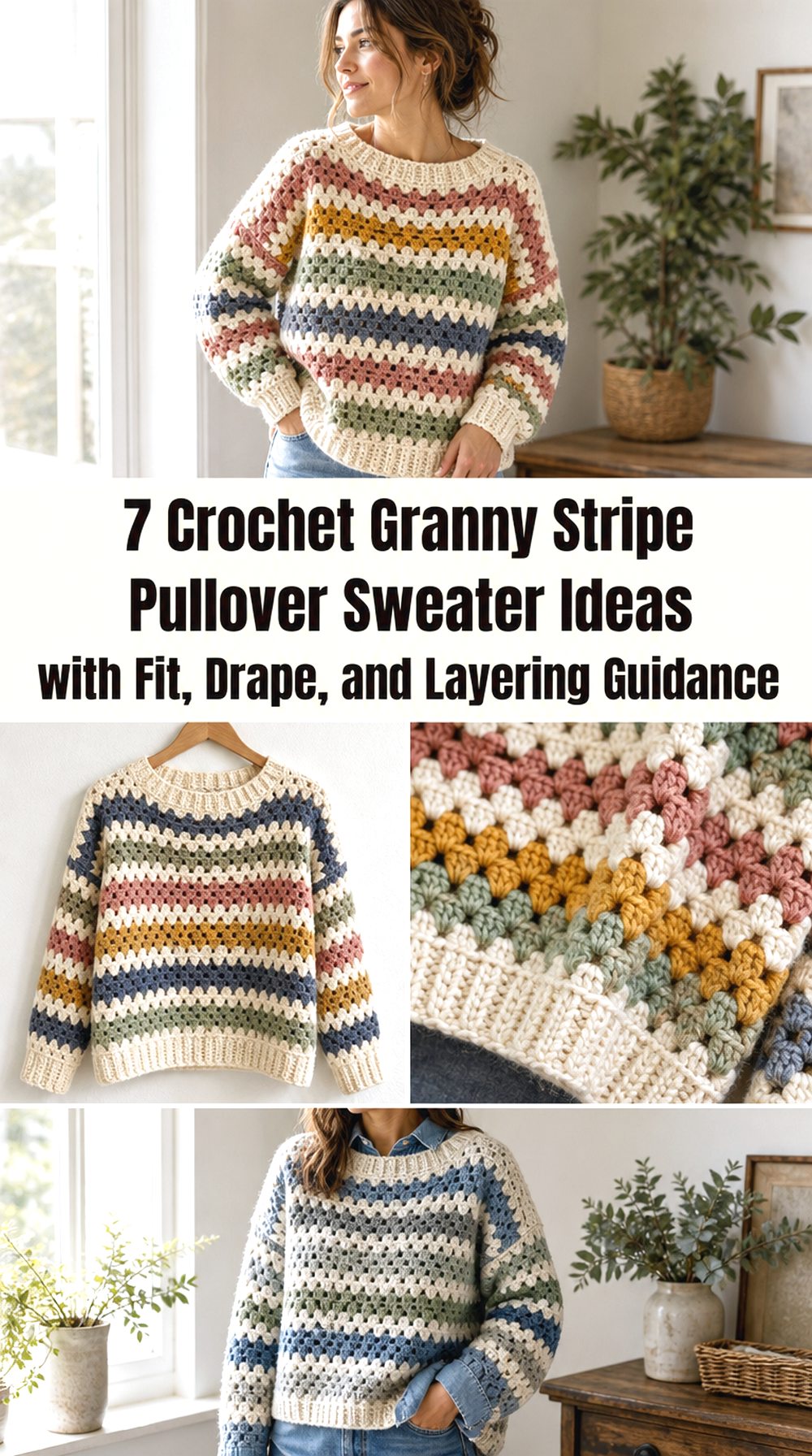 Crochet Granny Stripe Pullover Sweater Ideas with Fit, Drape, and Layering Guidance