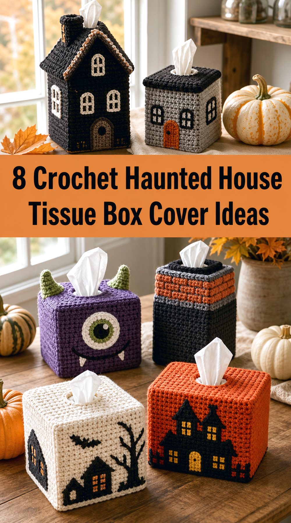 Crochet Haunted House Tissue Box Cover Ideas
