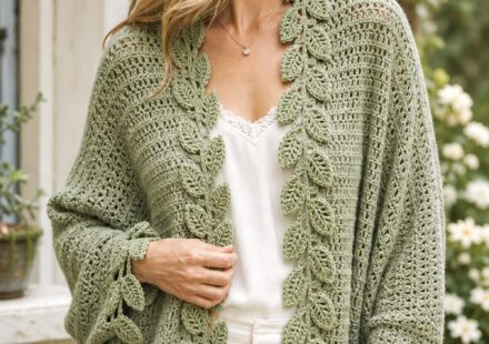 Crochet Leaf Border Cocoon Cardigan Ideas With Lacy, Garden Inspired Edges