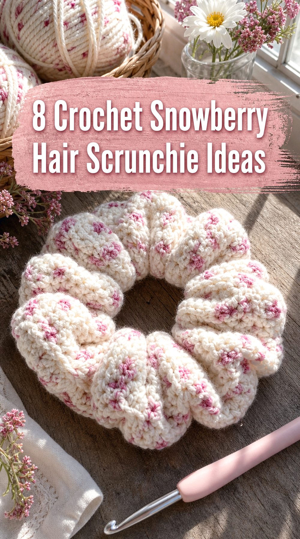 Crochet Snowberry Hair Scrunchie Ideas