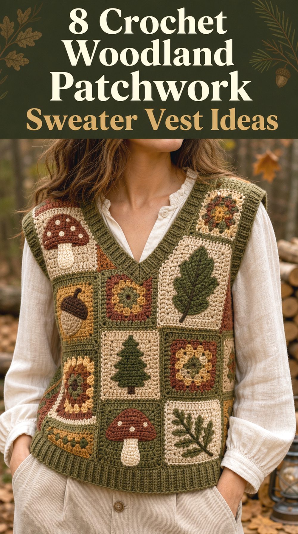 Crochet Woodland Patchwork Sweater Vest Ideas for Forest Inspired Layering