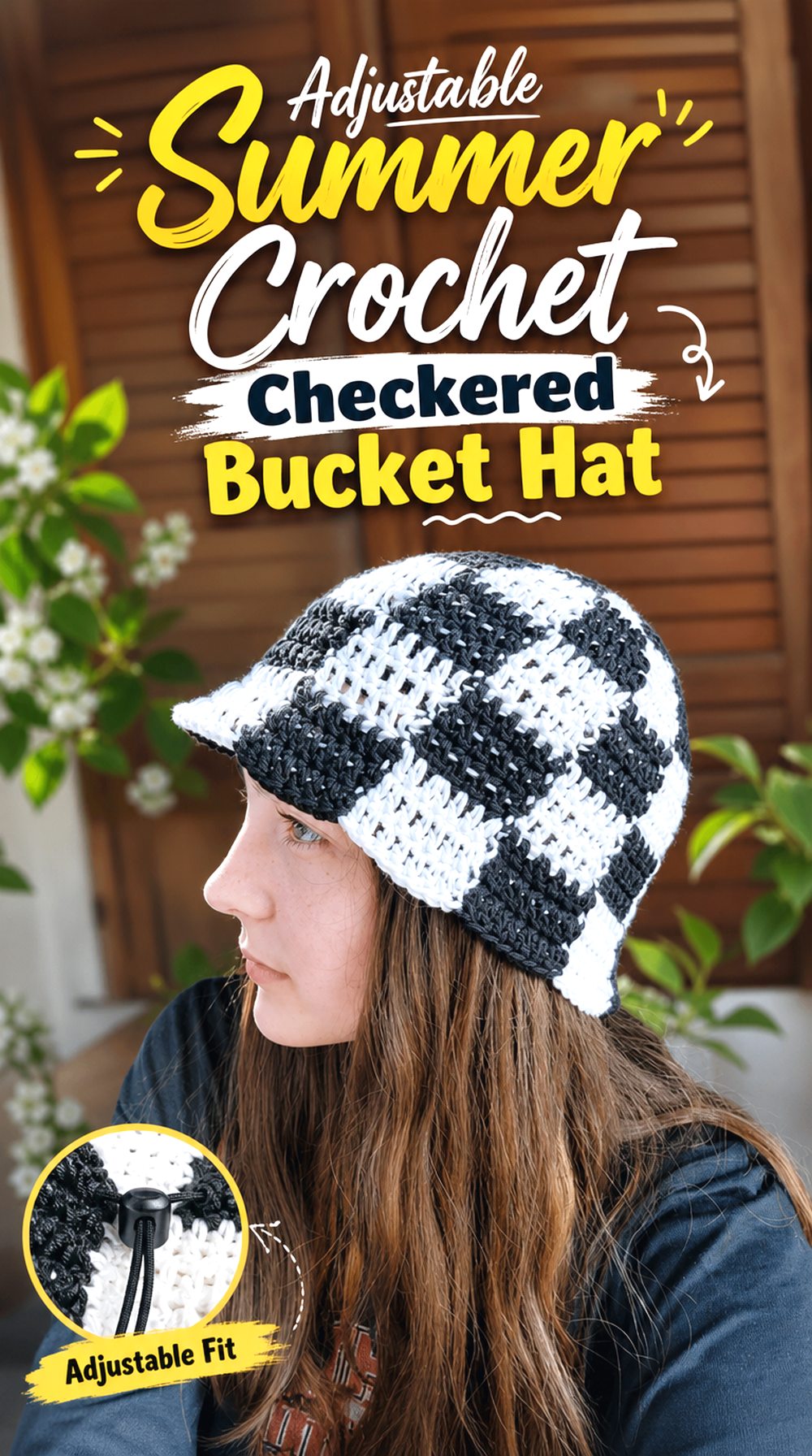 Adjustable Summer Crochet Checkered Bucket Hat