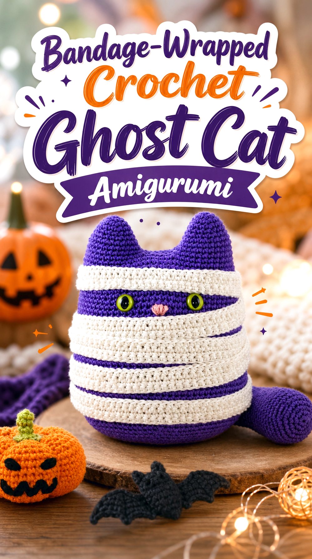 Bandage Wrapped Crochet Ghost Cat Amigurumi
