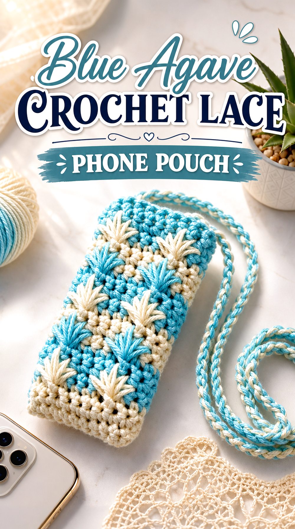 Blue Agave Crochet Lace Phone Pouch