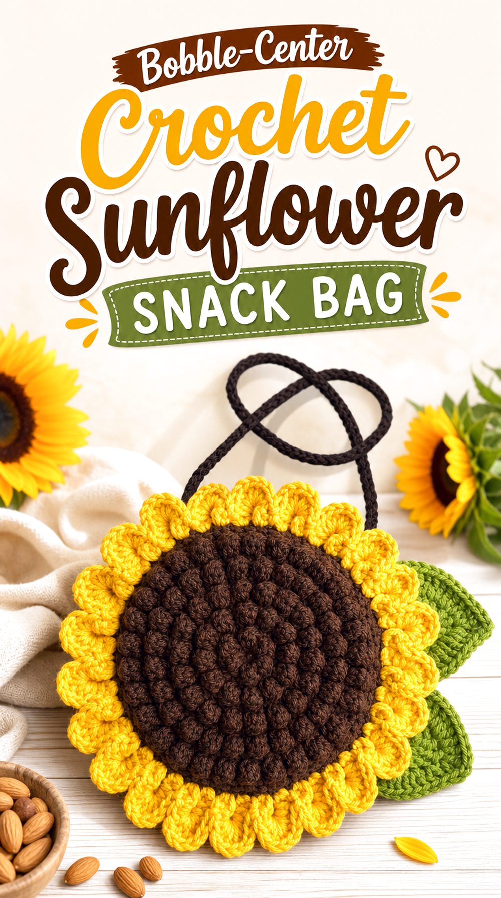 Bobble Center Crochet Sunflower Snack Bag