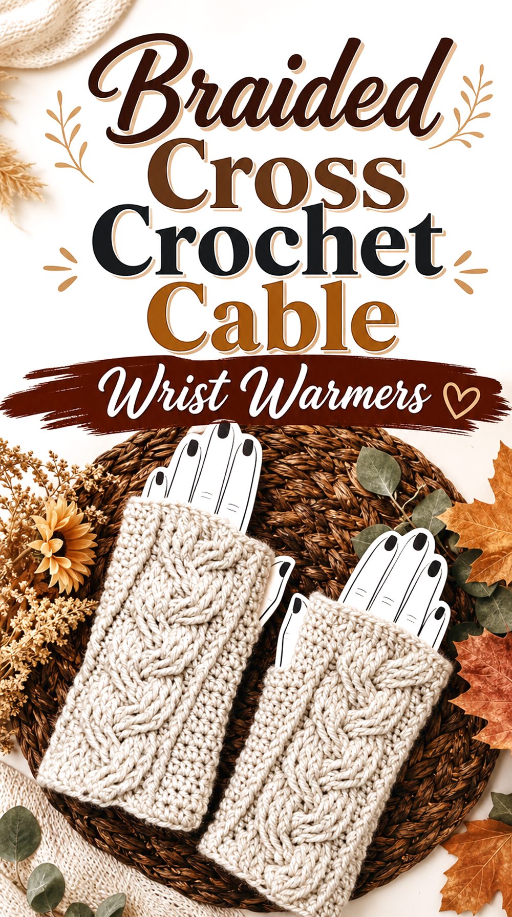 Braided Cross Crochet Cable Wrist Warmers