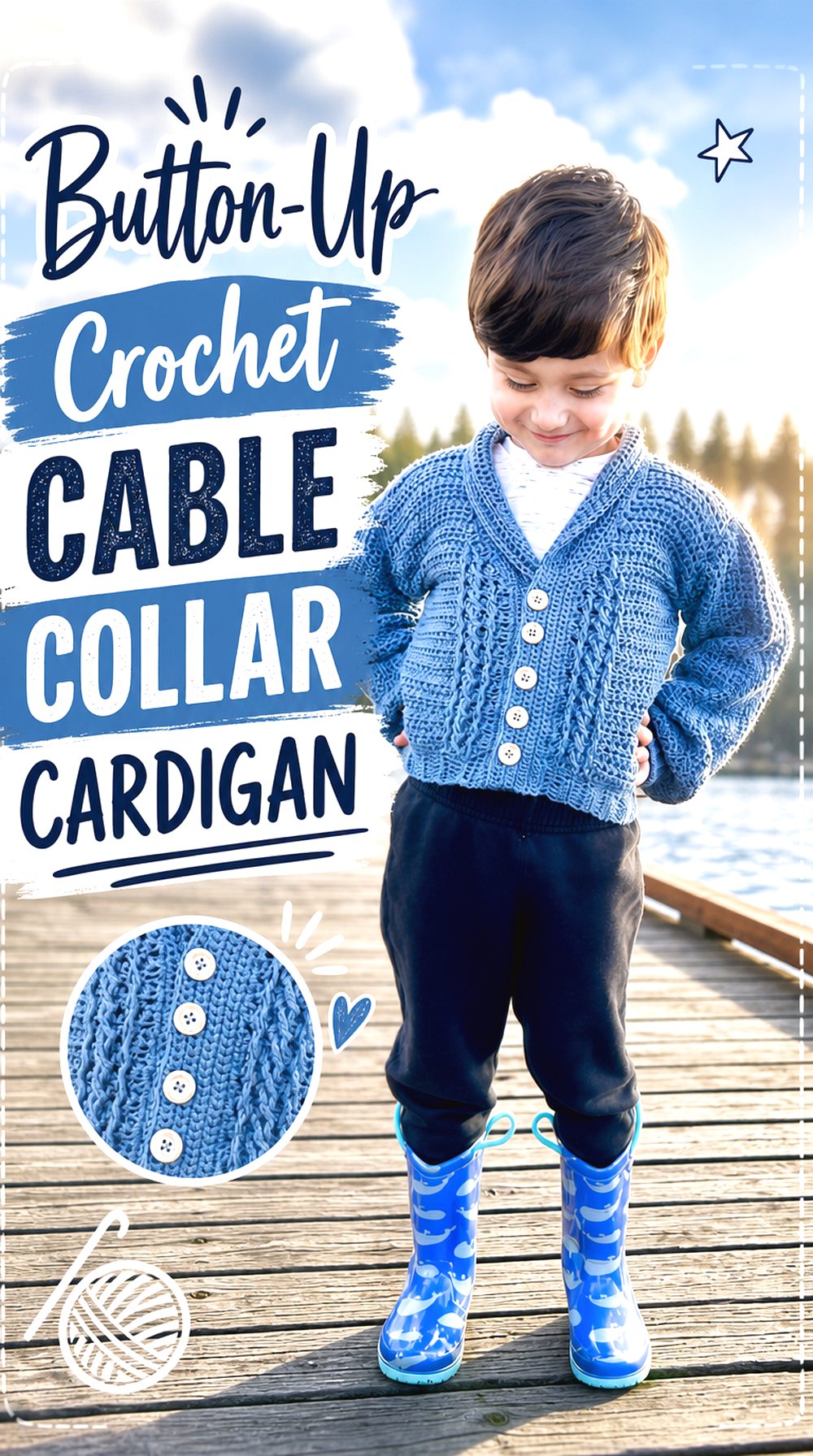 Button Up Crochet Cable Collar Cardigan