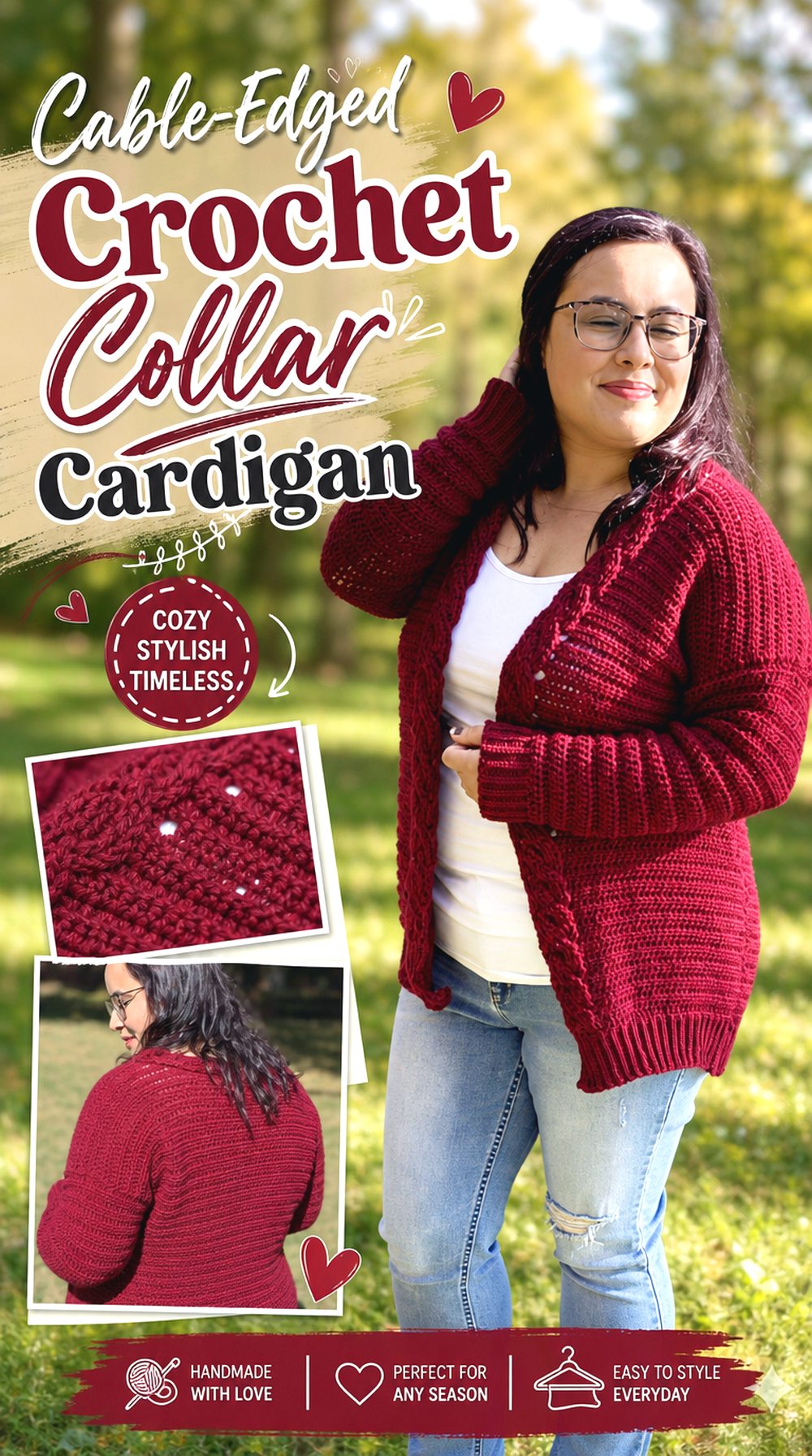 Cable Edged Crochet Collar Cardigan