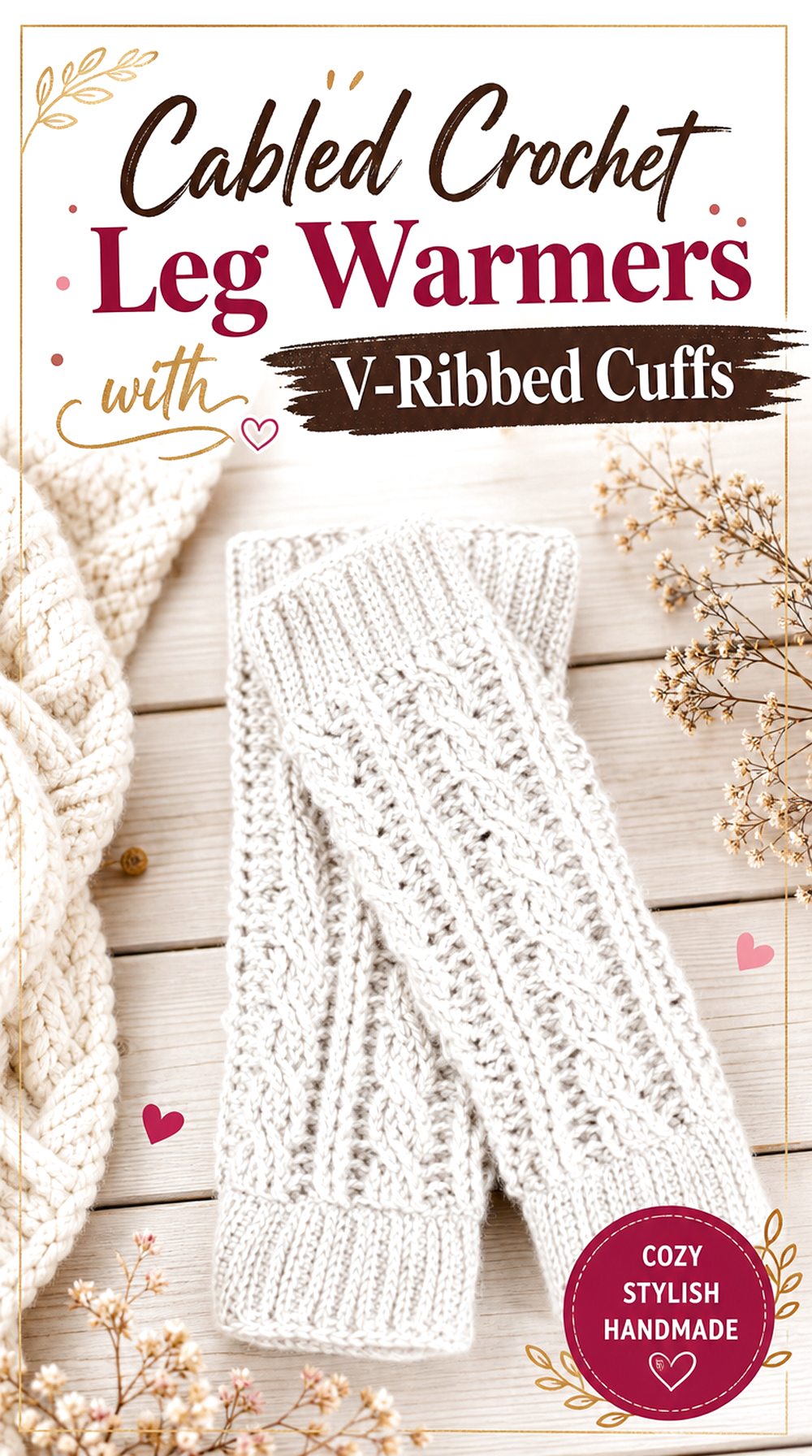 Cabled Crochet Leg Warmers with V Ribbed Cuffs