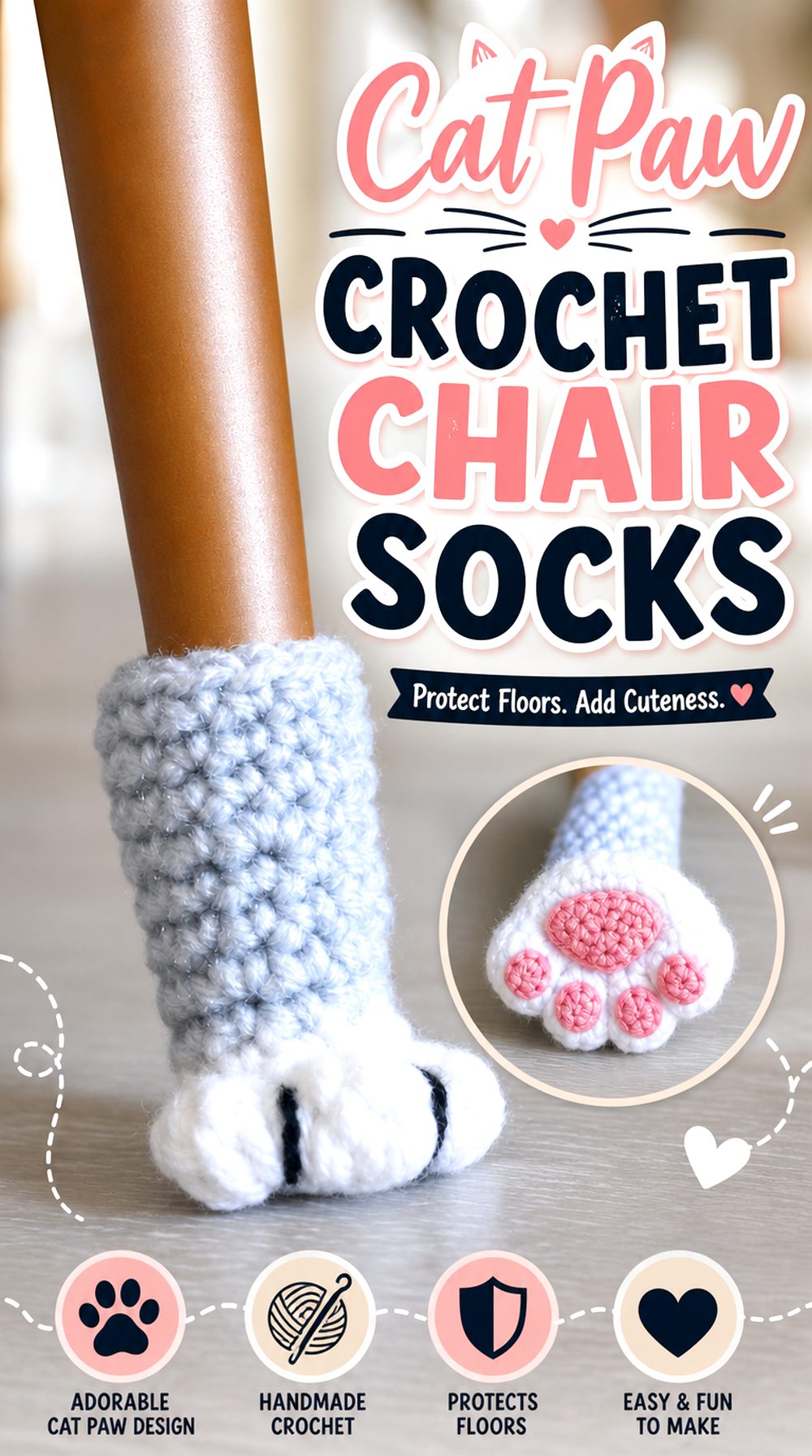 Cat Paw Crochet Chair Socks