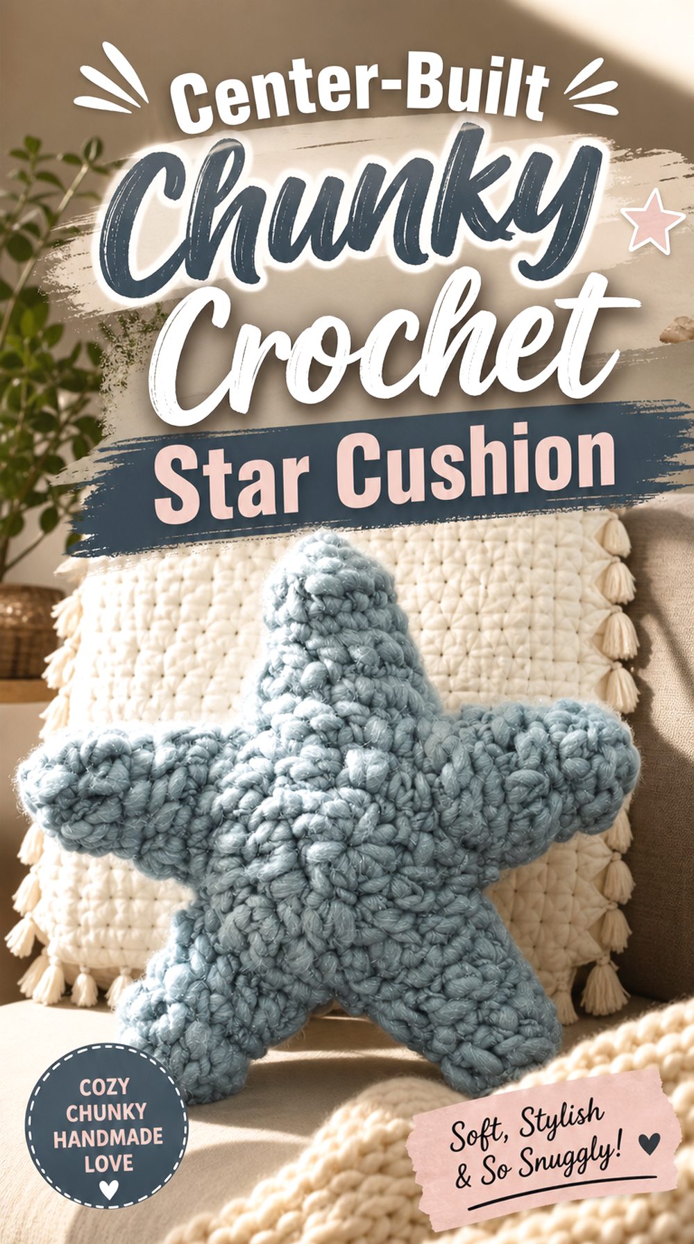 Center Built Chunky Crochet Star Cushion