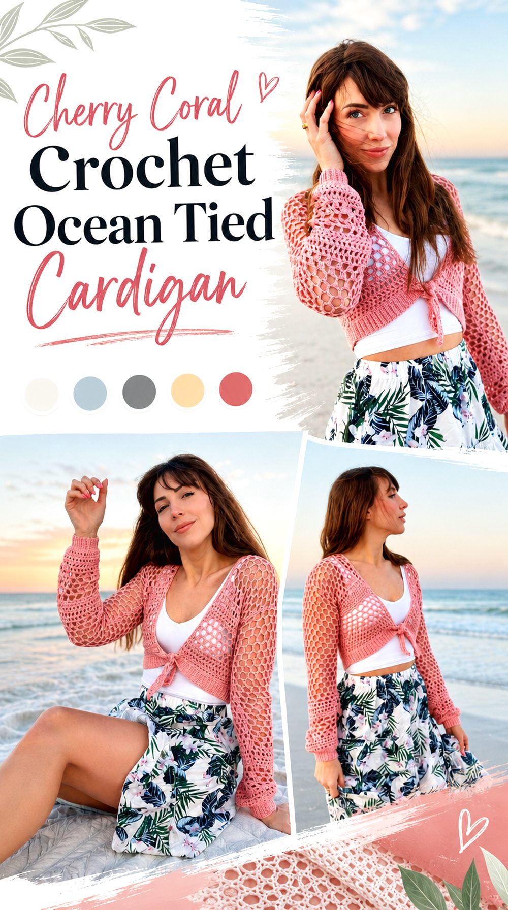 Cherry Coral Crochet Ocean Tied Cardigan