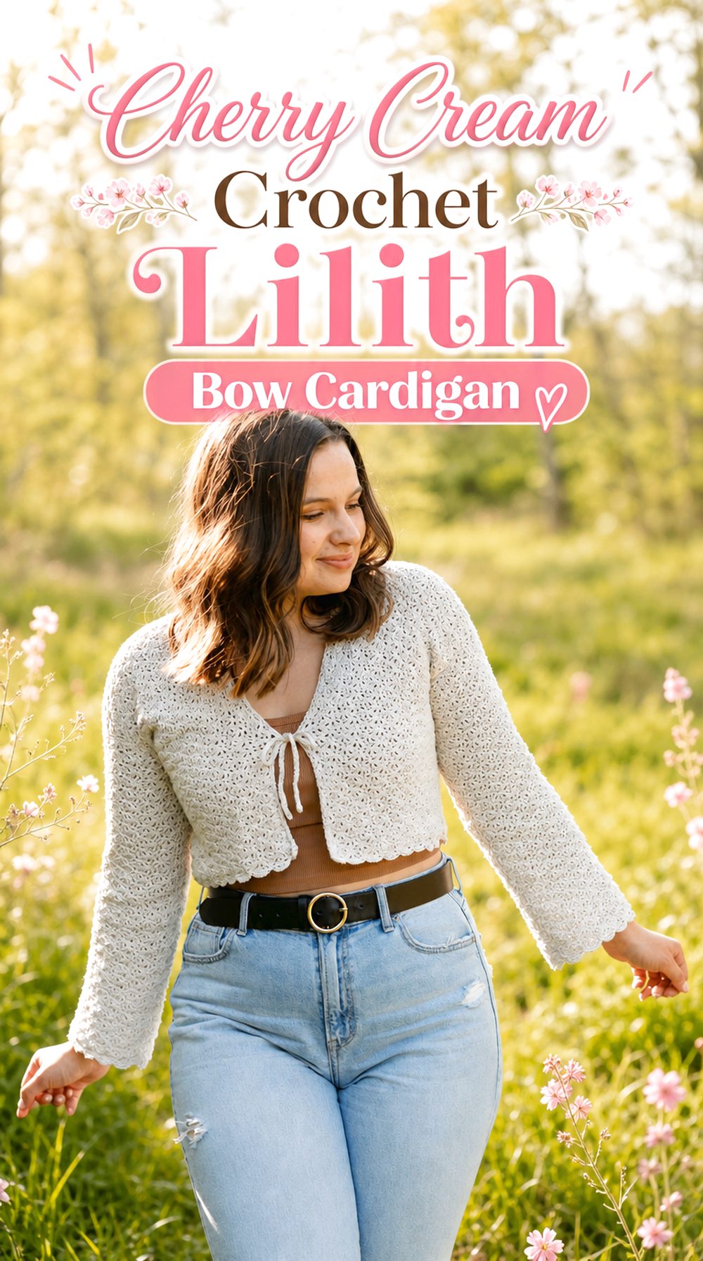 Cherry Cream Crochet Lilith Bow Cardigan