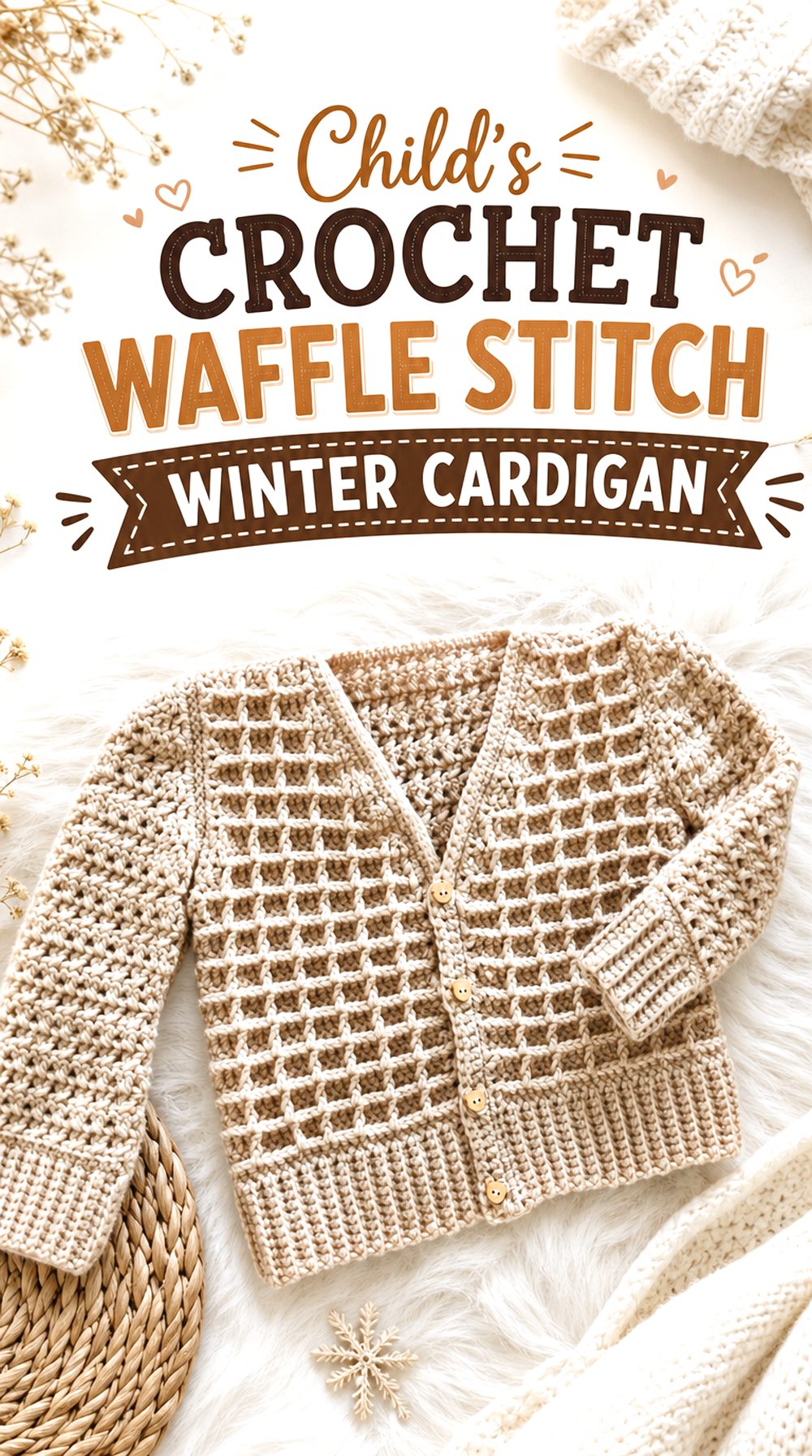 Child’s Crochet Waffle Stitch Winter Cardigan