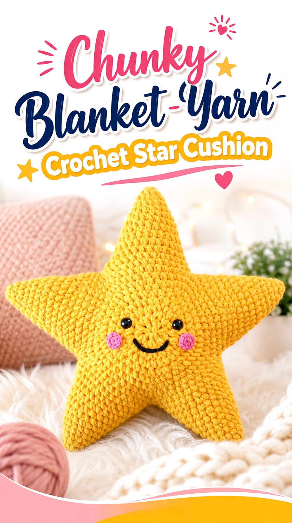 Chunky Blanket Yarn Crochet Star Cushion