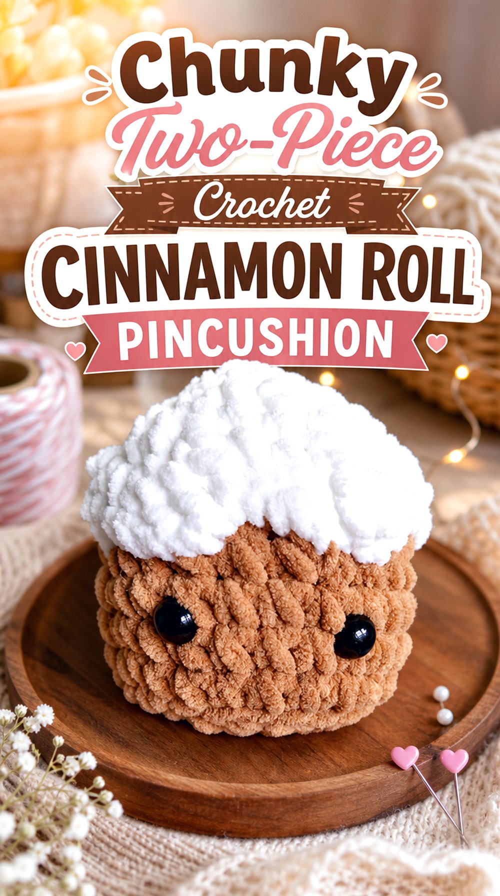 Chunky Two Piece Crochet Cinnamon Roll Pincushion