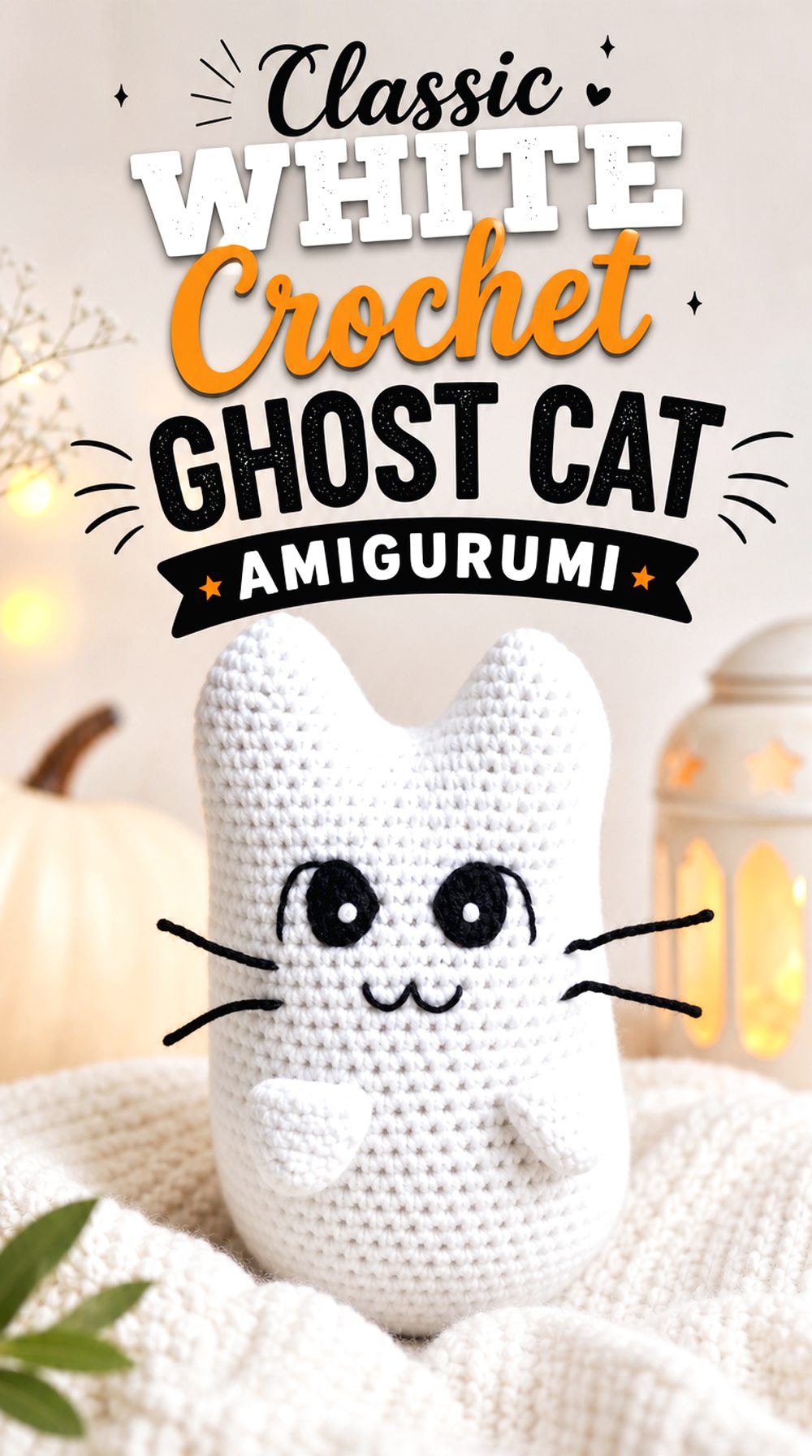 Classic White Crochet Ghost Cat Amigurumi