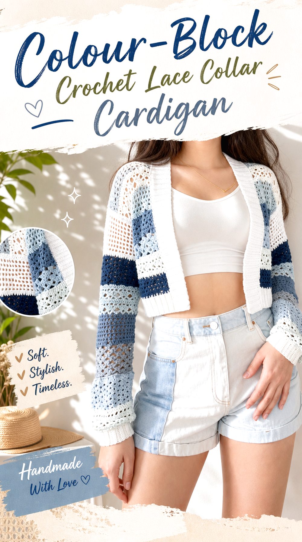 Colour Block Crochet Lace Collar Cardigan