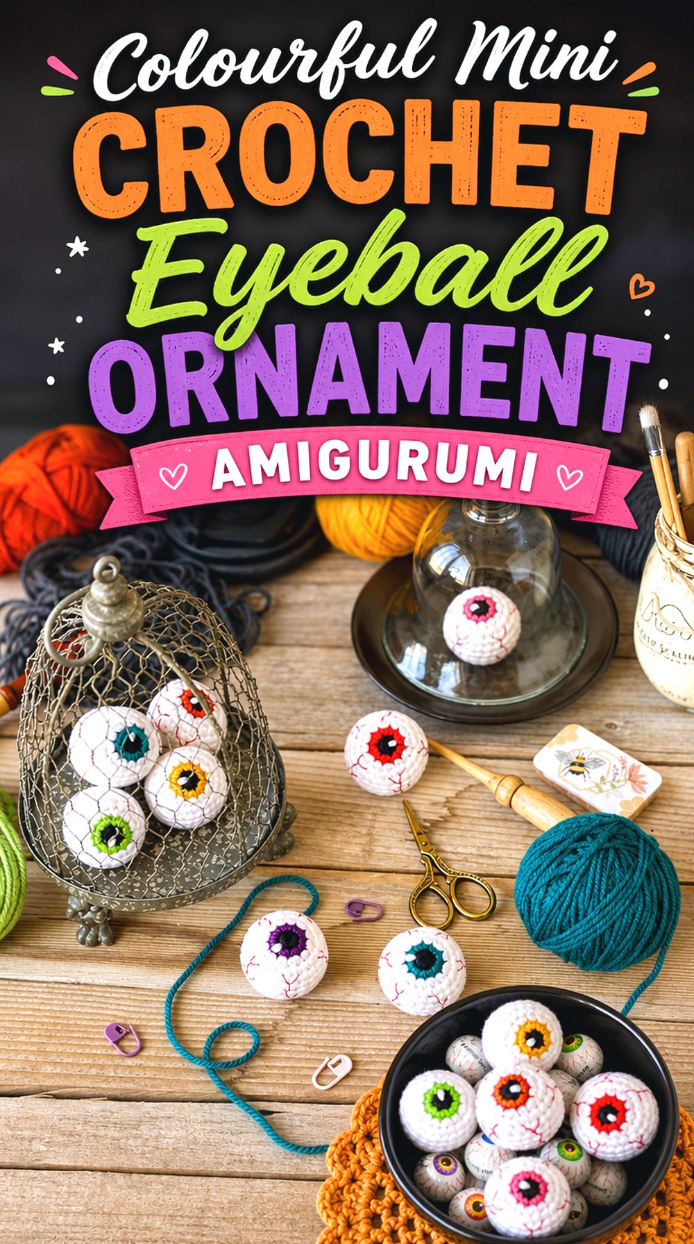 Colourful Mini Crochet Eyeball Ornament Amigurumi