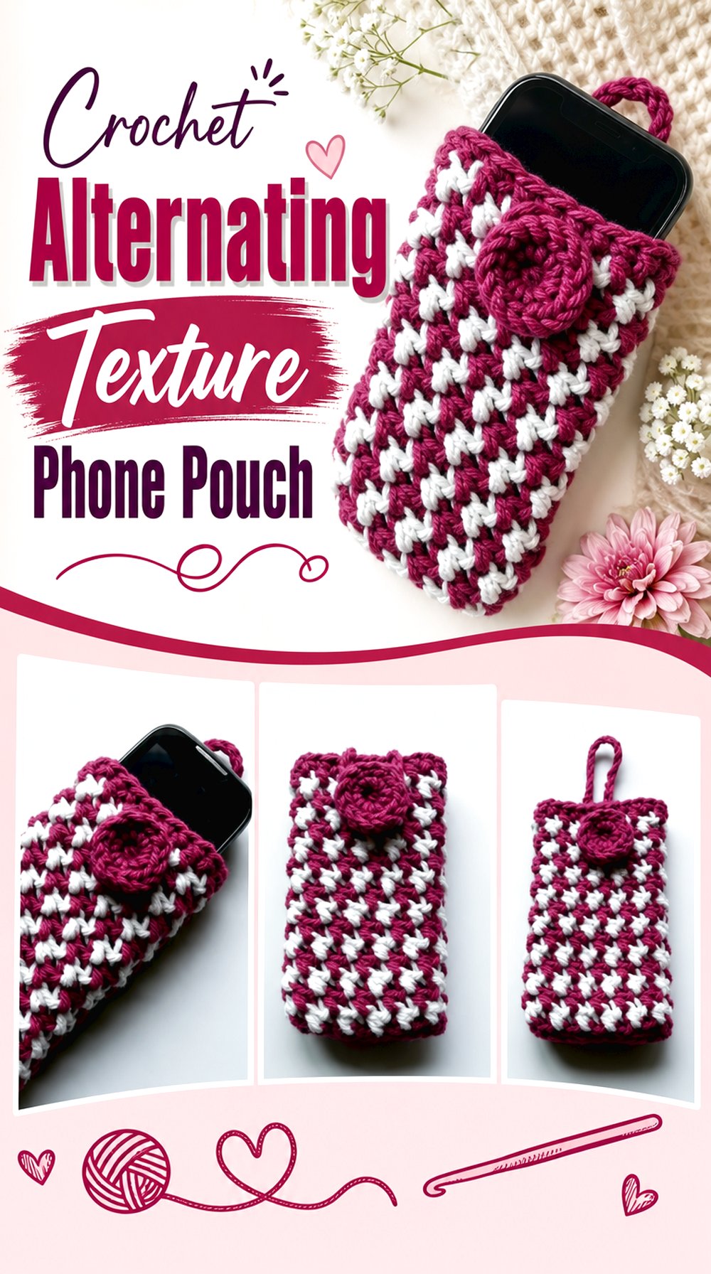 Crochet Alternating Texture Phone Pouch