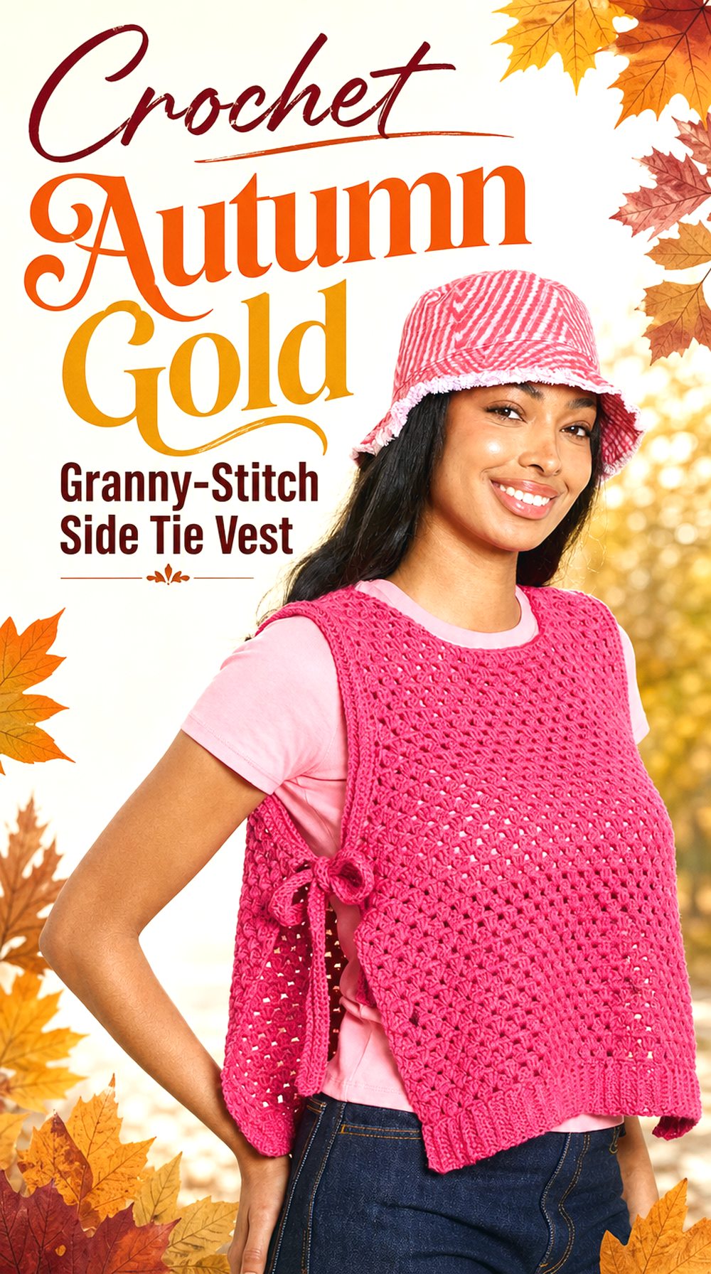 Crochet Autumn Gold Granny Stitch Side Tie Vest