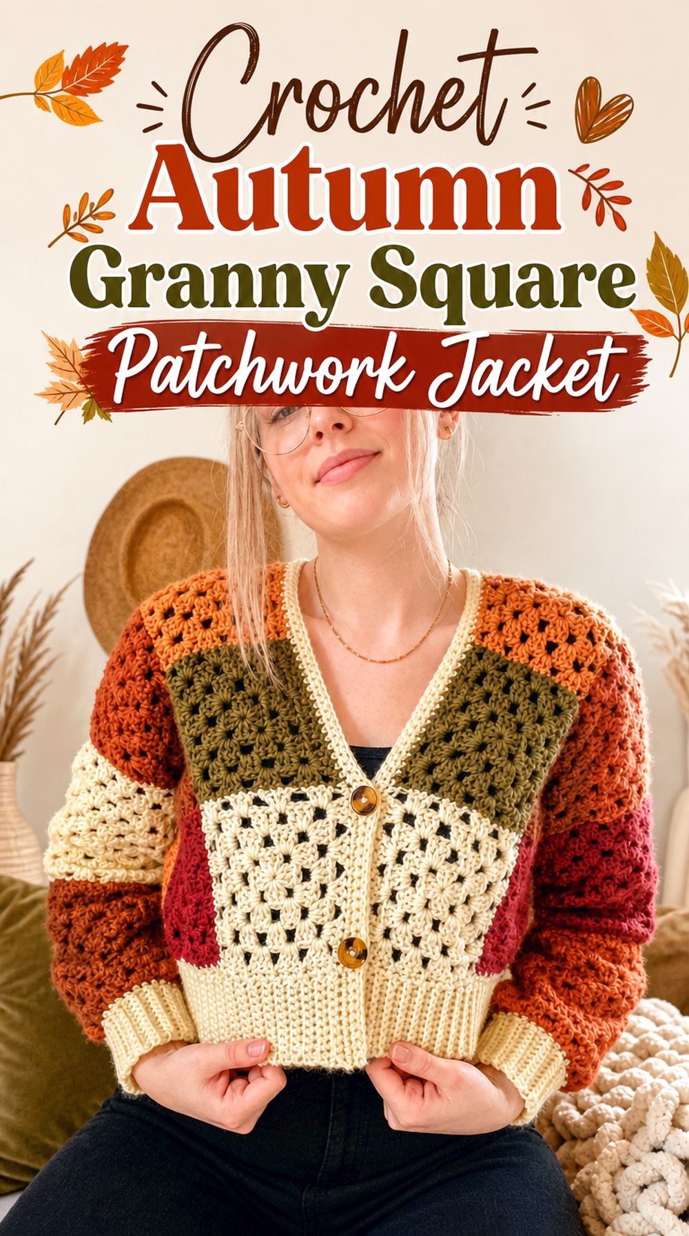 Crochet Autumn Granny Square Patchwork Jacket