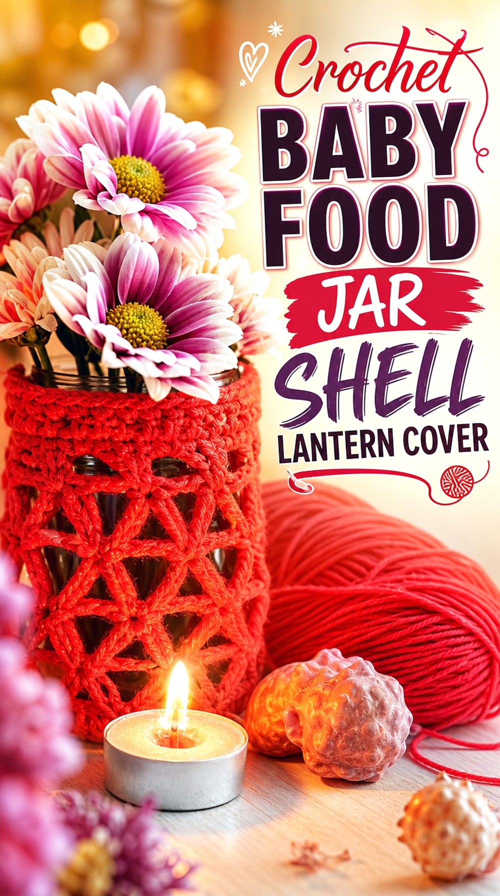 Crochet Baby Food Jar Shell Lantern Cover