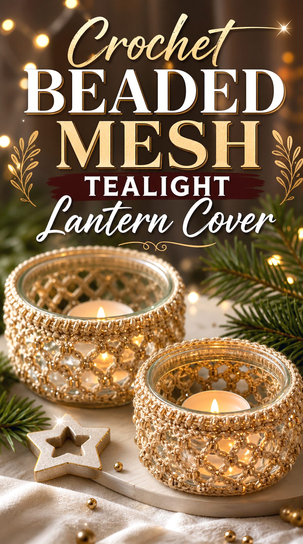 Crochet Beaded Mesh Tealight Lantern Cover