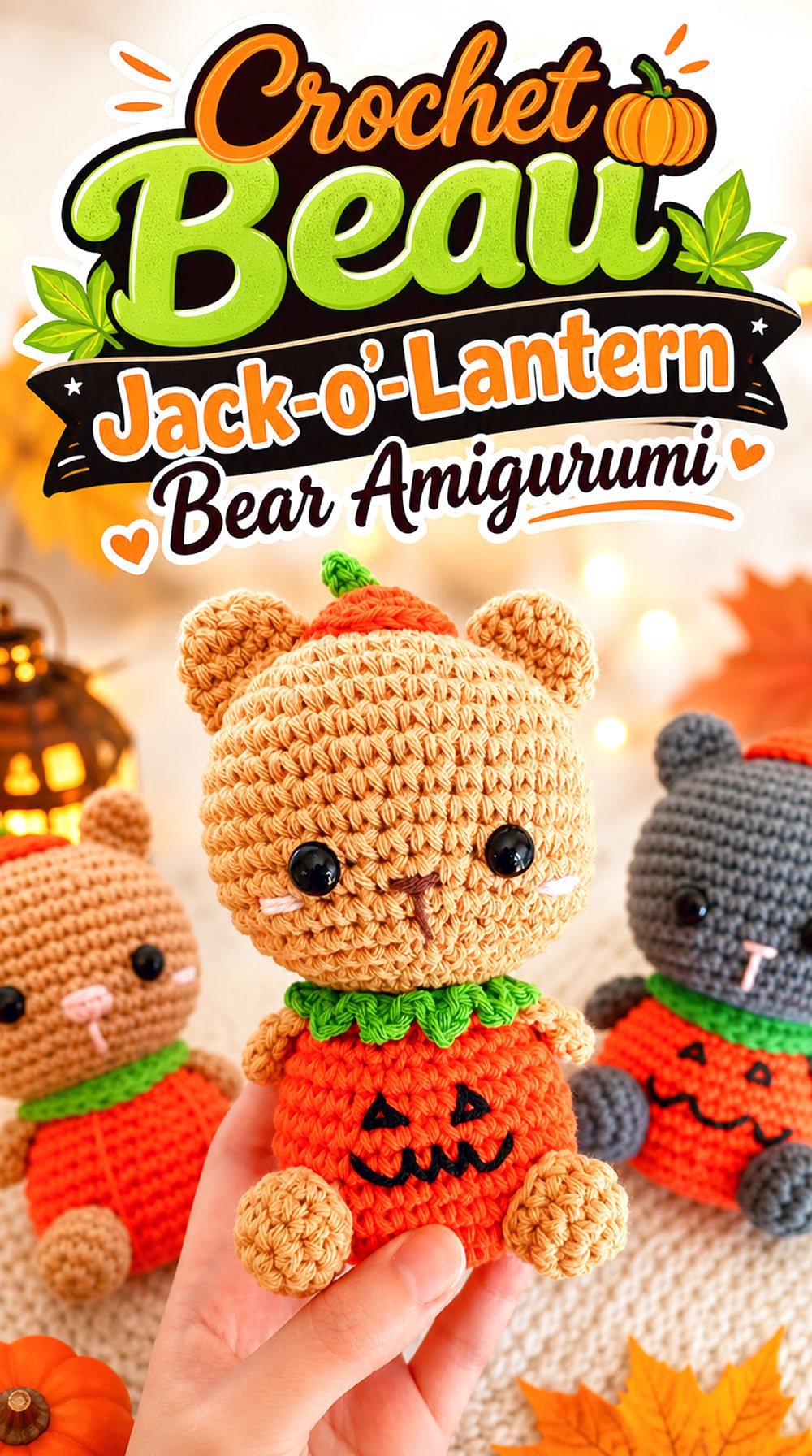 Crochet Beau Jack o’ Lantern Bear Amigurumi