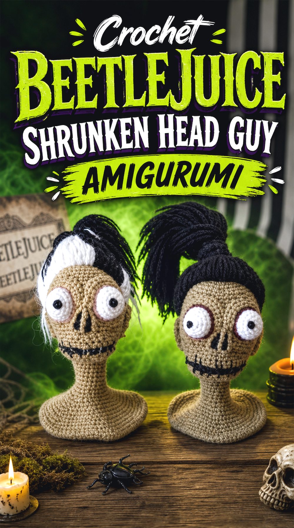 Crochet Beetlejuice Shrunken Head Guy Amigurumi