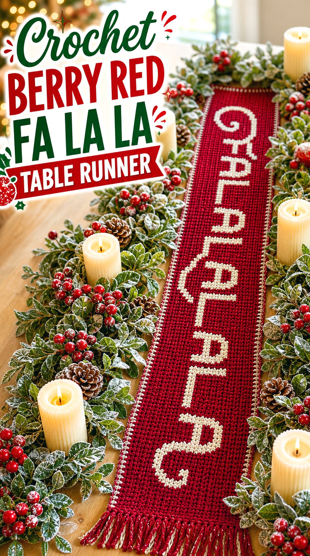 Crochet Berry Red Fa La La Table Runner