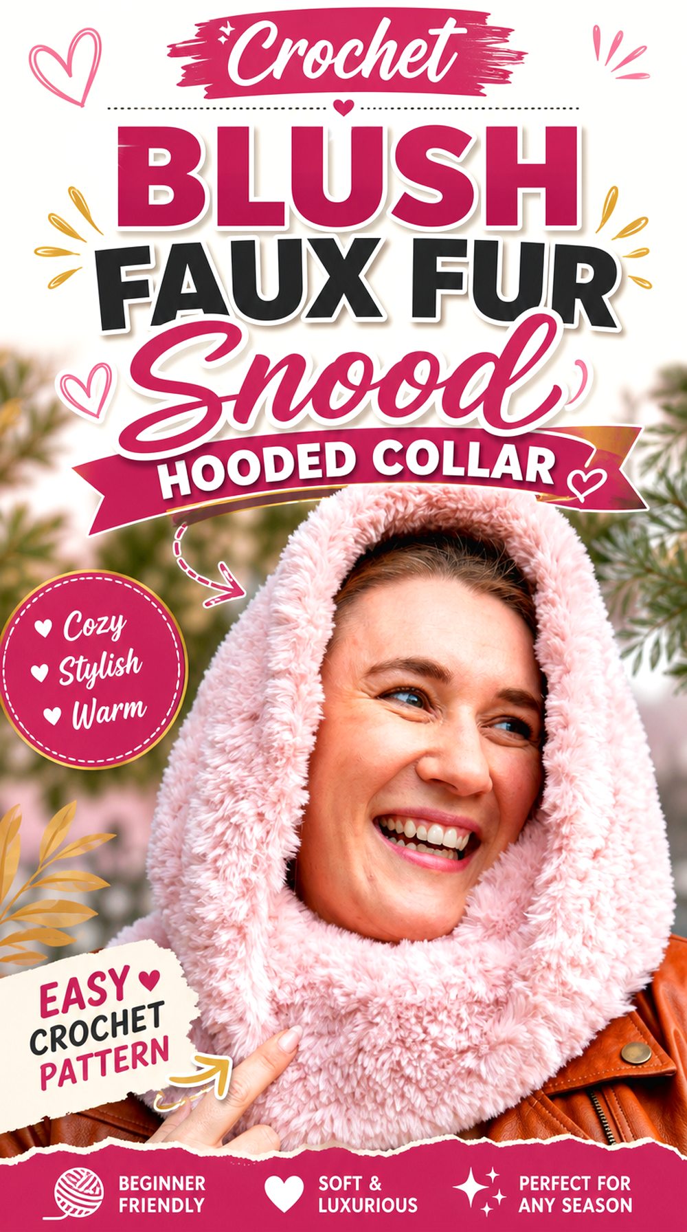 Crochet Blush Faux Fur Snood Hooded Collar