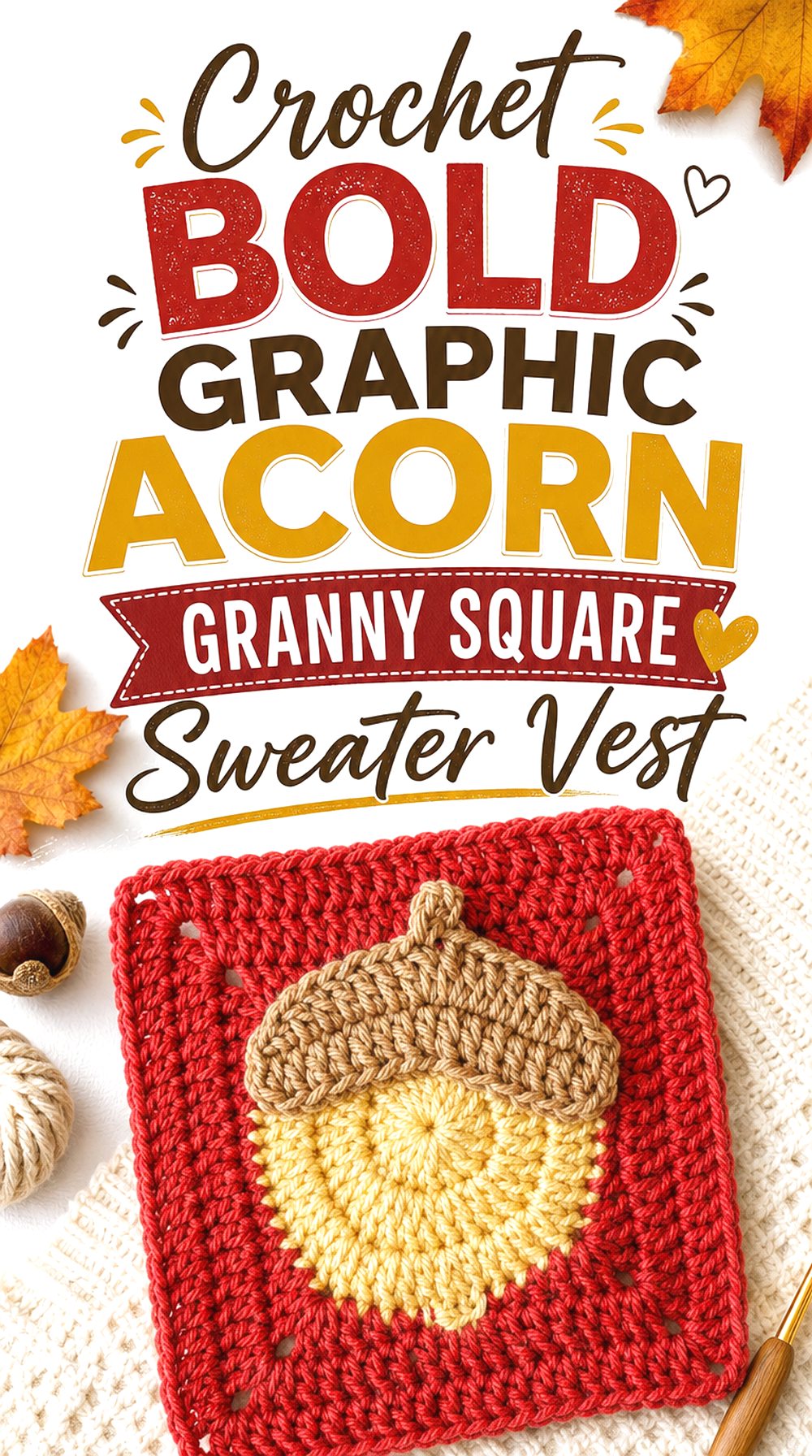 Crochet Bold Graphic Acorn Granny Square Sweater Vest