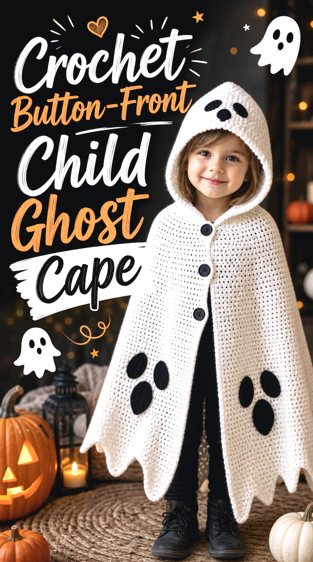 Crochet Button Front Child Ghost Cape