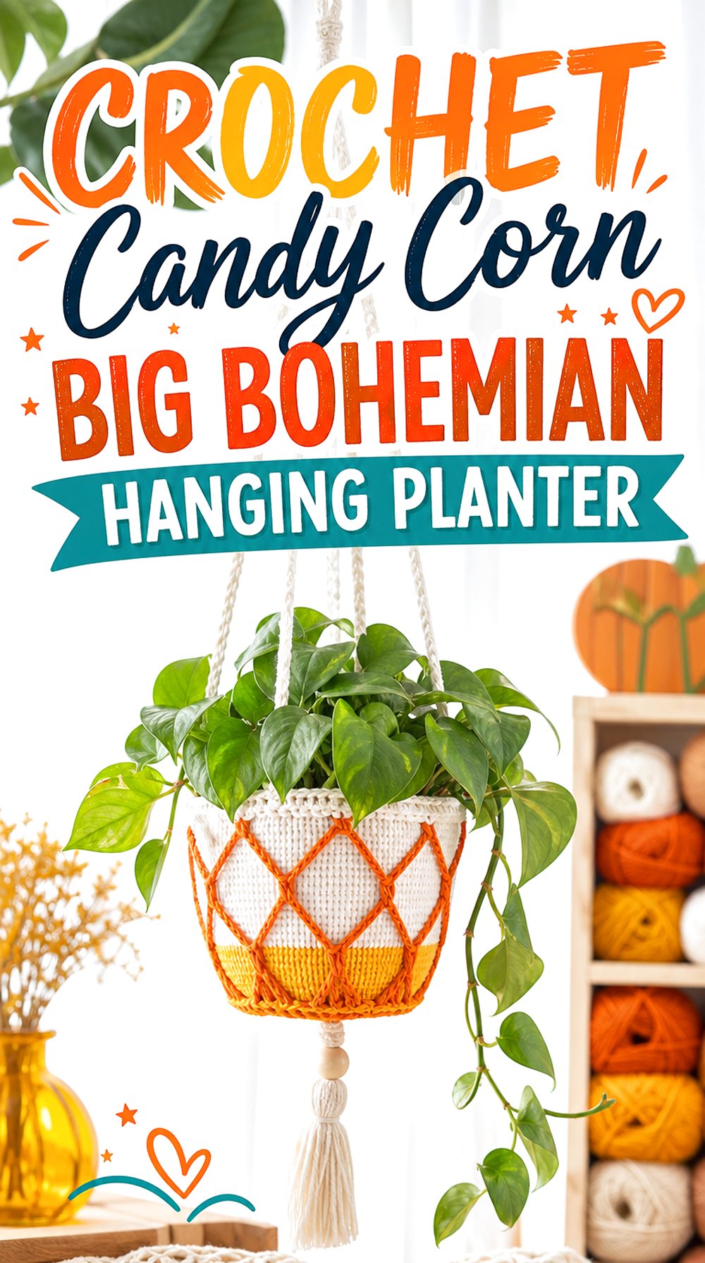 Crochet Candy Corn Big Bohemian Hanging Planter
