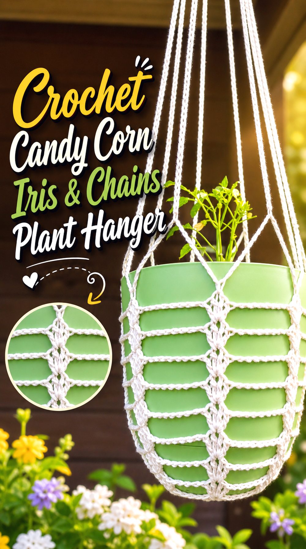 Crochet Candy Corn Iris & Chains Plant Hanger