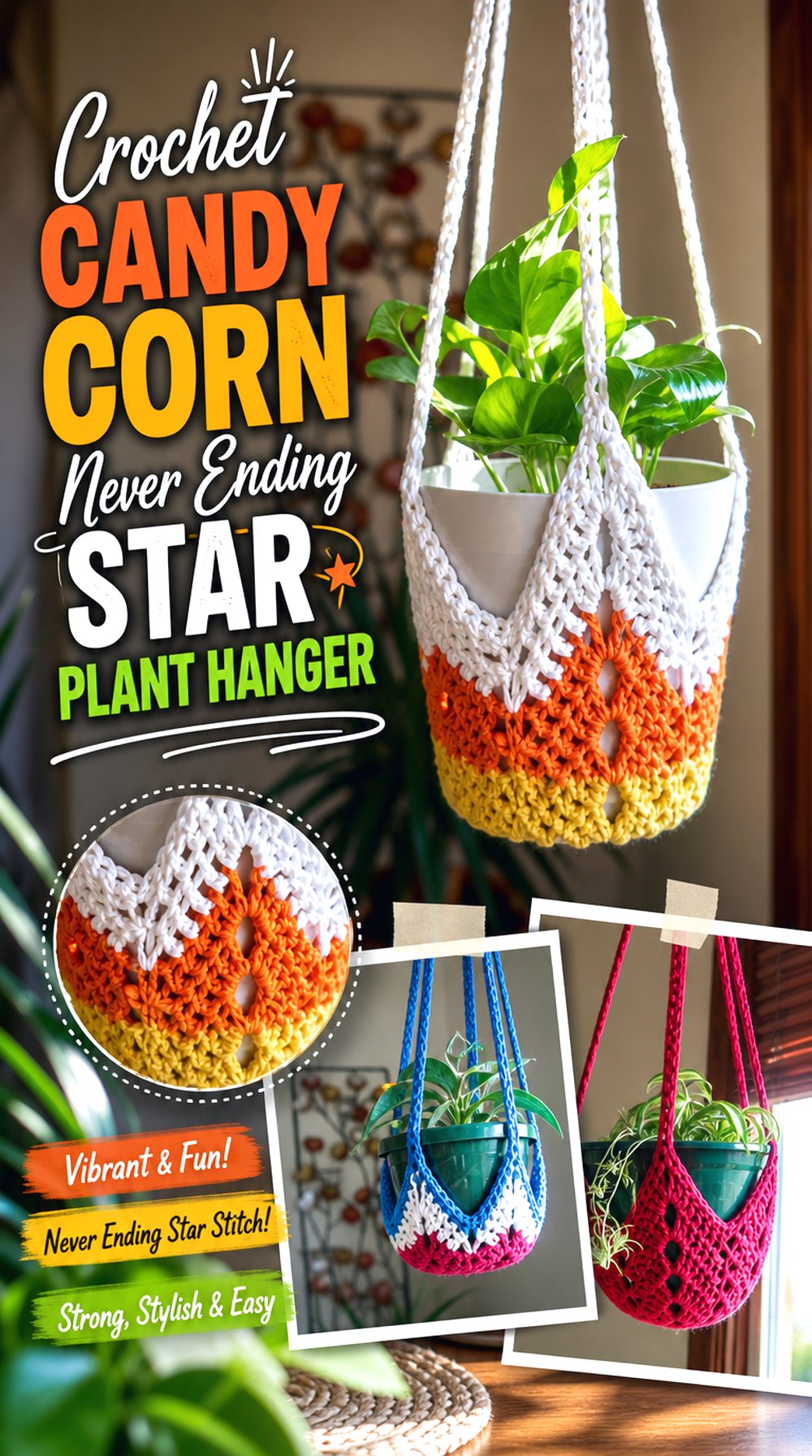 Crochet Candy Corn Never Ending Star Plant Hanger