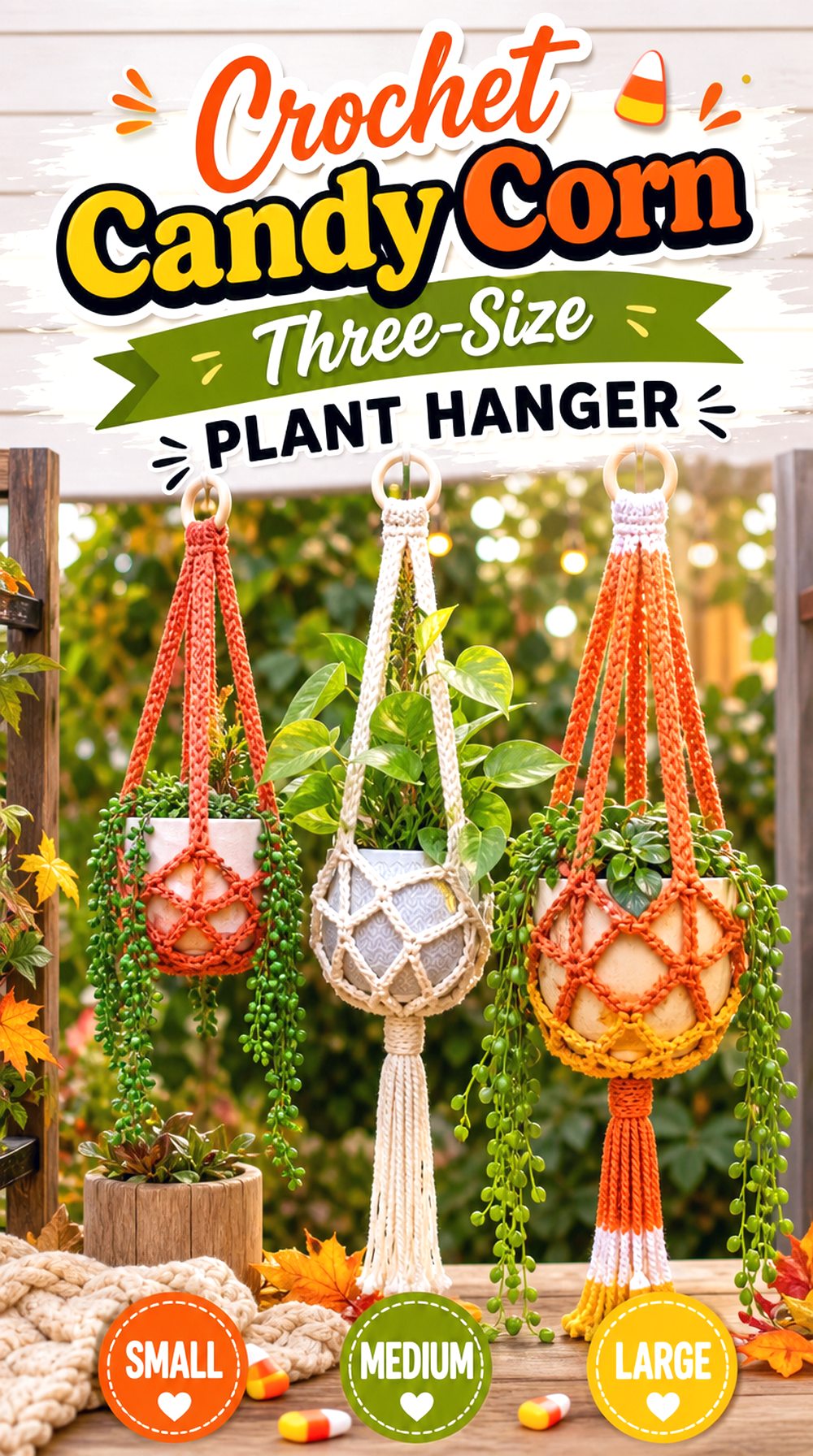 Crochet Candy Corn Three Size Plant Hanger