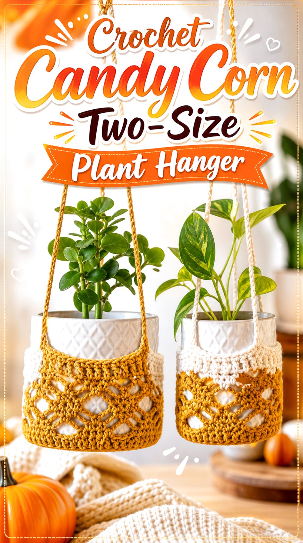 Crochet Candy Corn Two Size Plant Hanger