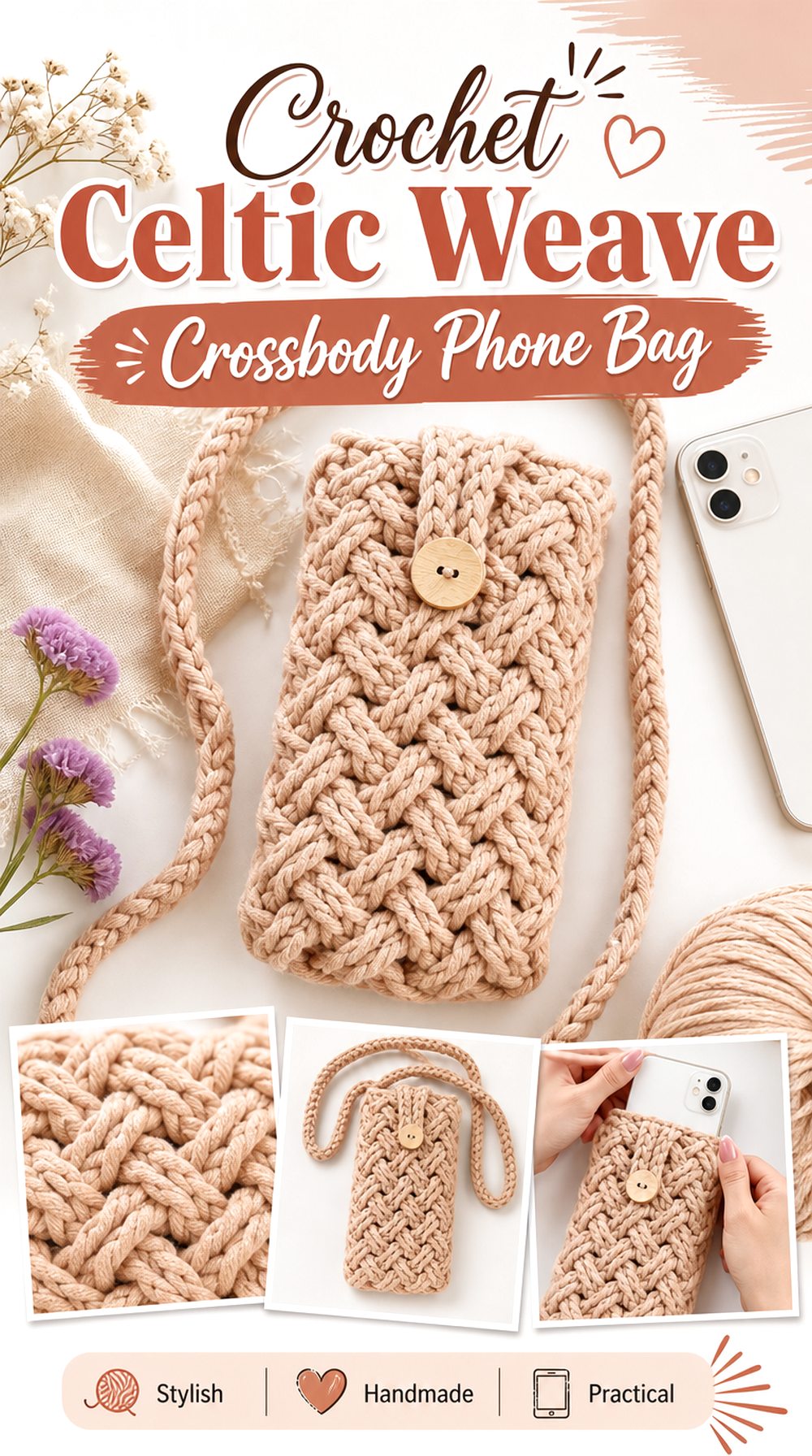 Crochet Celtic Weave Crossbody Phone Bag