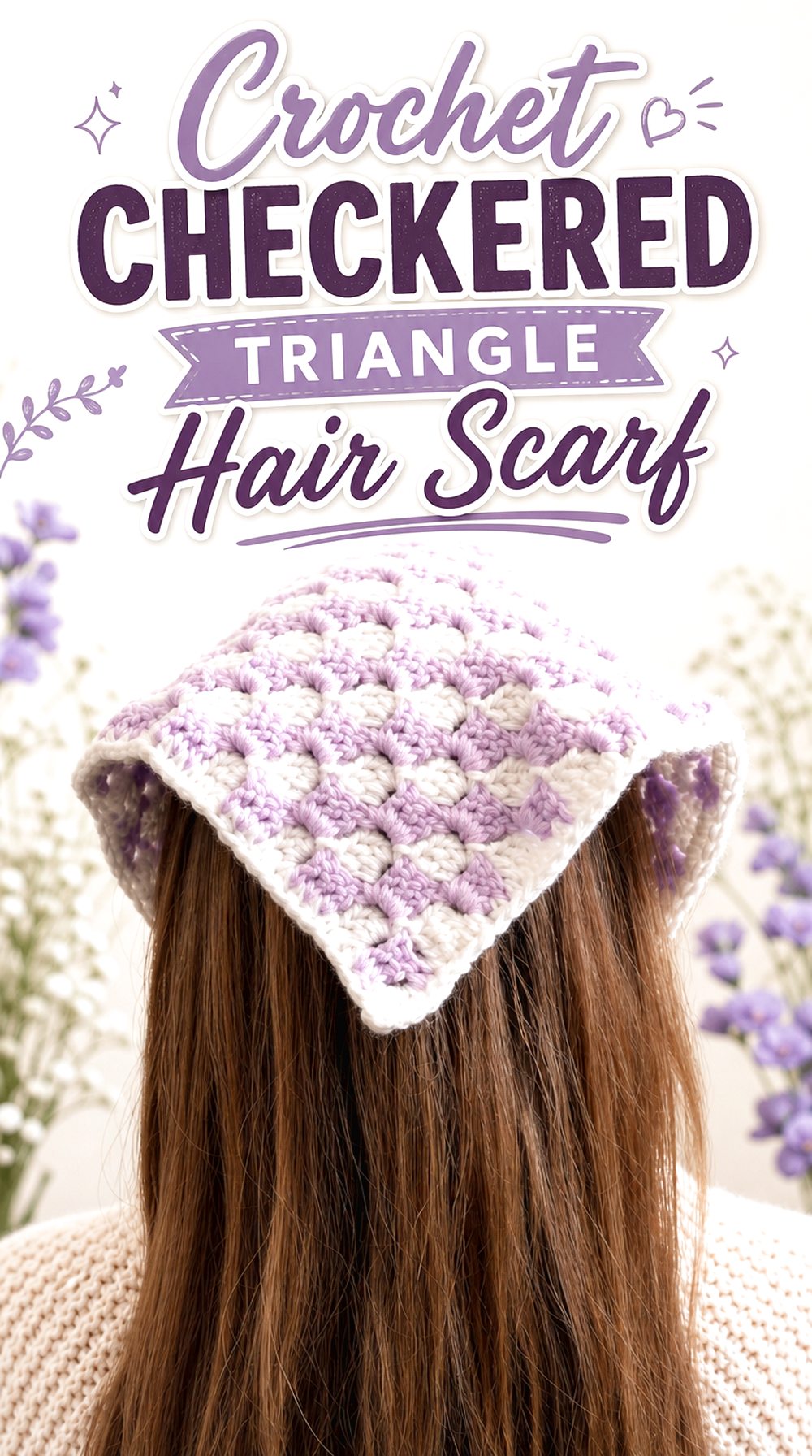 Crochet Checkered Triangle Hair Scarf
