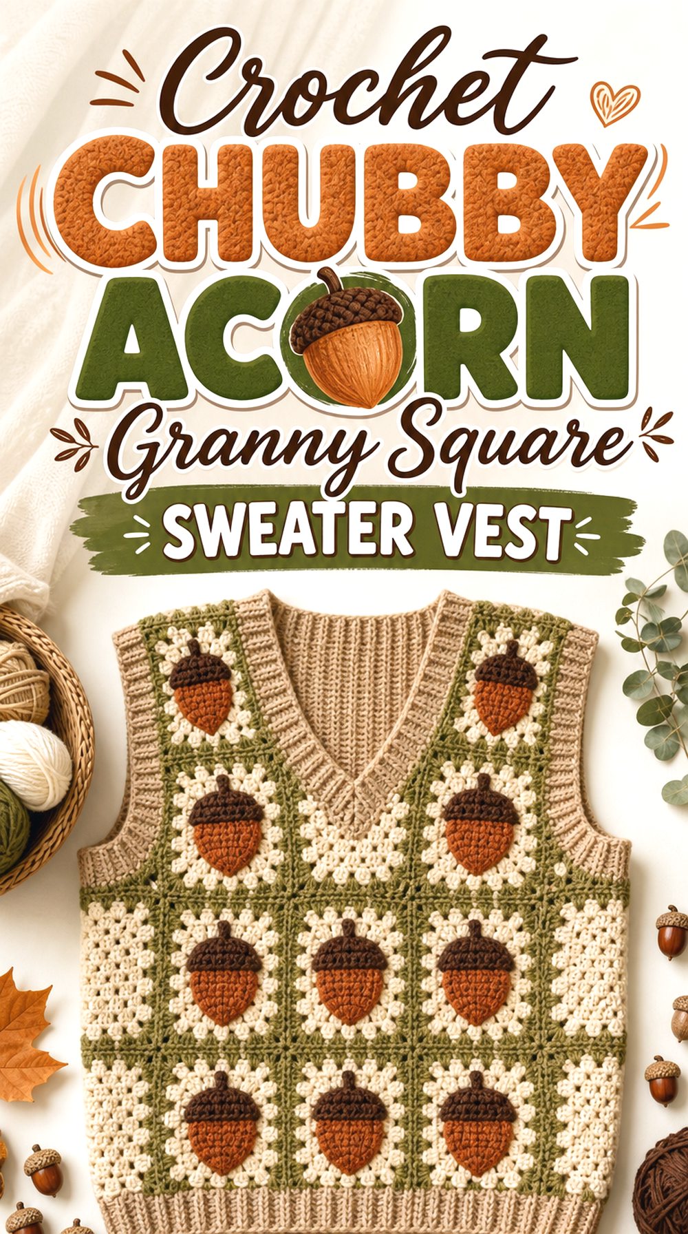 Crochet Chubby Acorn Granny Square Sweater Vest