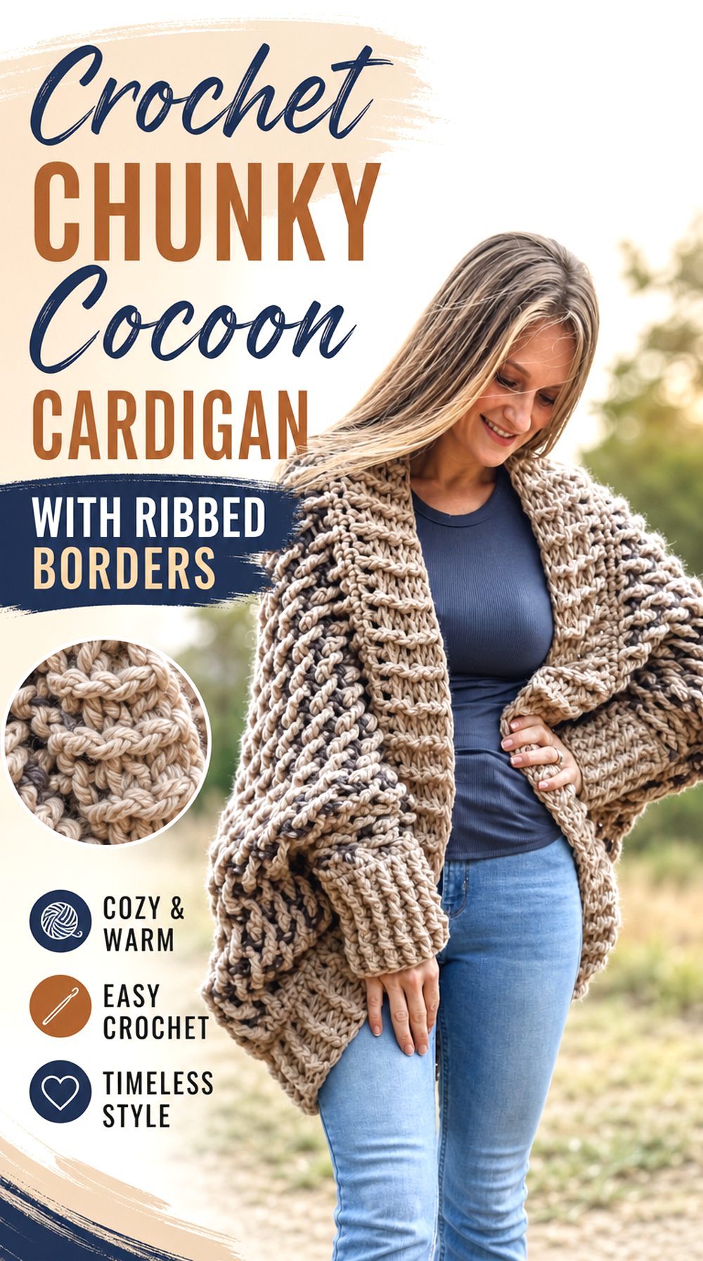 Crochet Chunky Cocoon Cardigan with Ribbed Borders