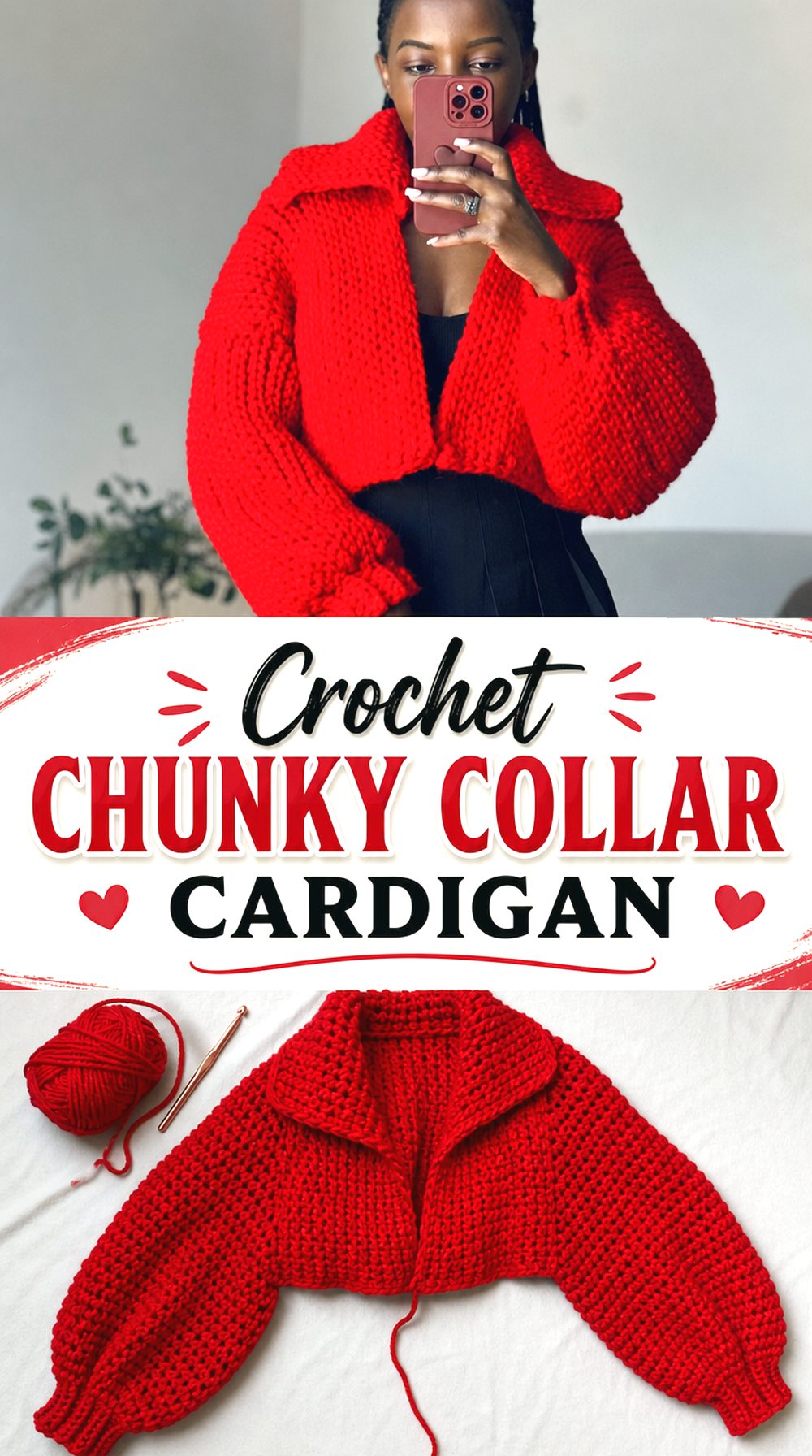 Crochet Chunky Collar Cardigan
