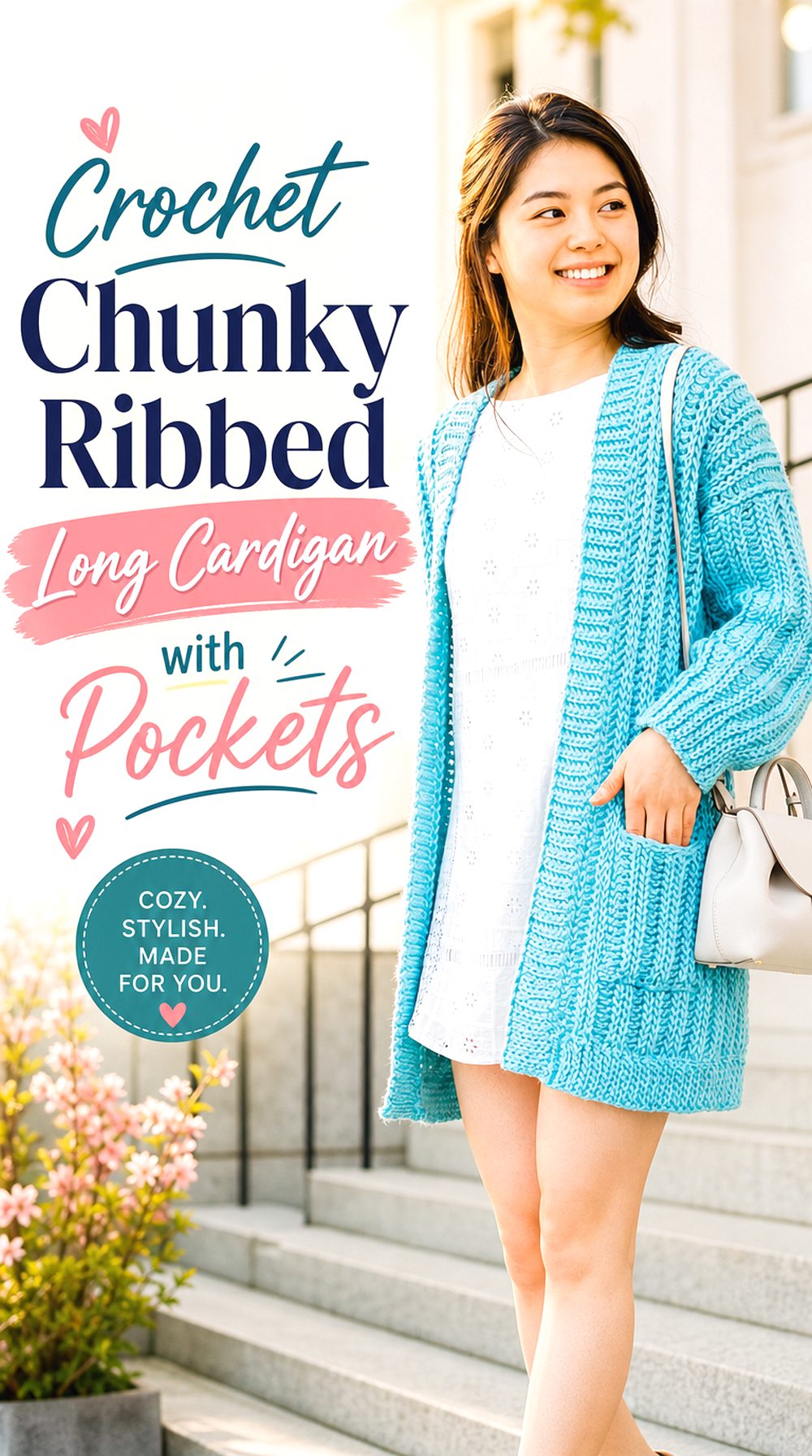 Crochet Chunky Ribbed Long Cardigan with Pockets